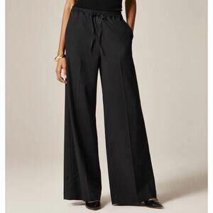 J Crew EUC Black Superwide Stratus Pant City Twill Elastic Waist Wide Leg Size 4